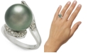 Macy's Cultured Tahitian Pearl (13mm) & Diamond (1/3 ct. t.w.) Ring in 14k White Gold